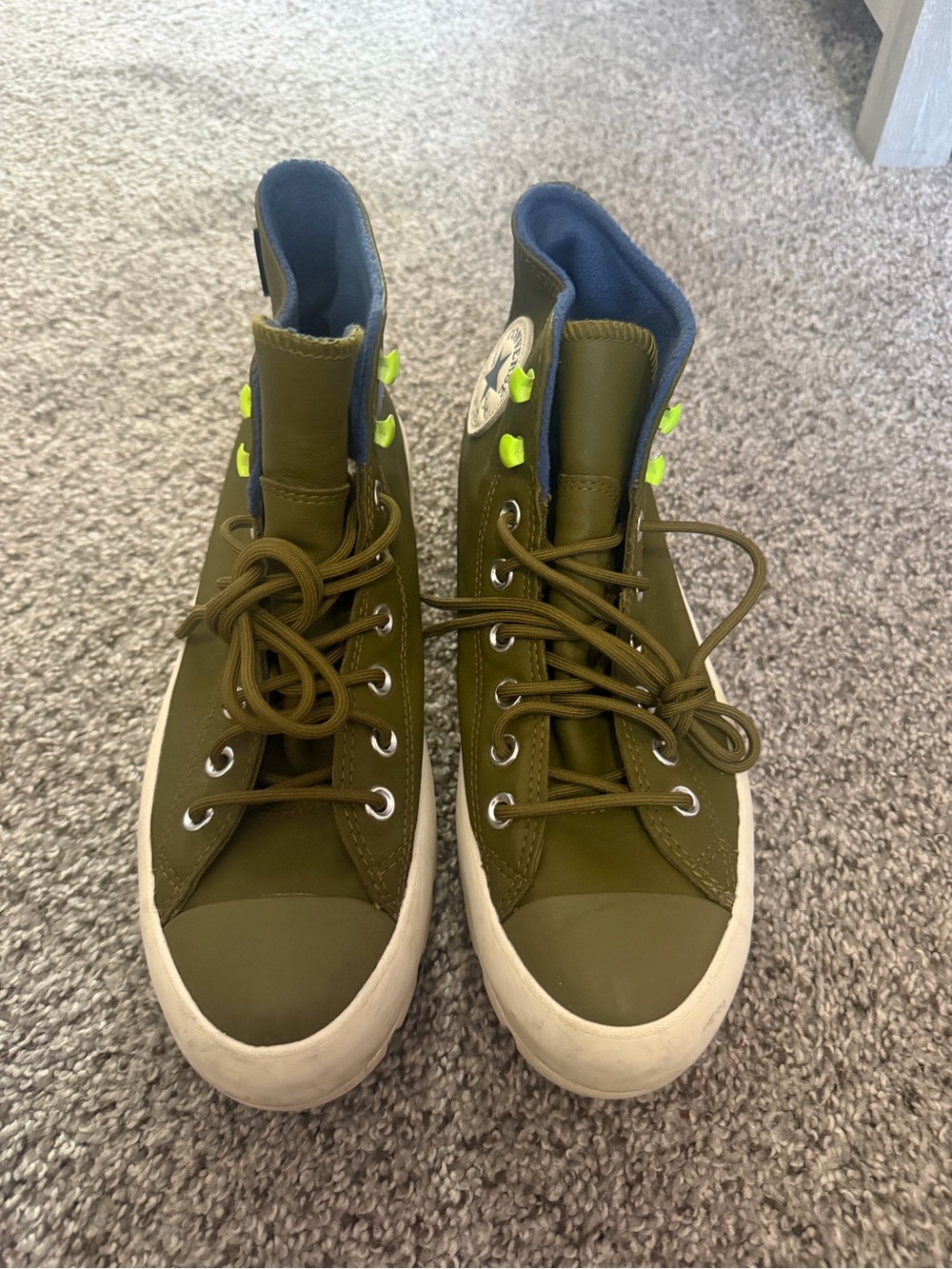 Converse Women’s Olive Green High-Top Sneakers with Neon Yellow Eyelets GORE-TEX